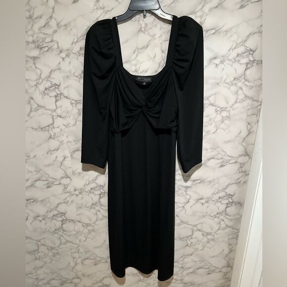 Eloquii Black Midi Dress Womens Long Puff Sleeves - Picture 1 of 6